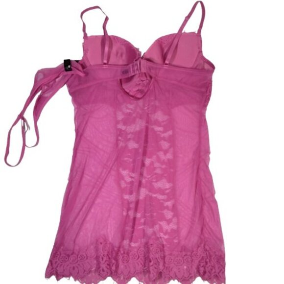NWT Fredericks Of Hollywood Slip Dress + Panties Sz 1X Y2K Hot Pink McBling - Picture 4 of 6
